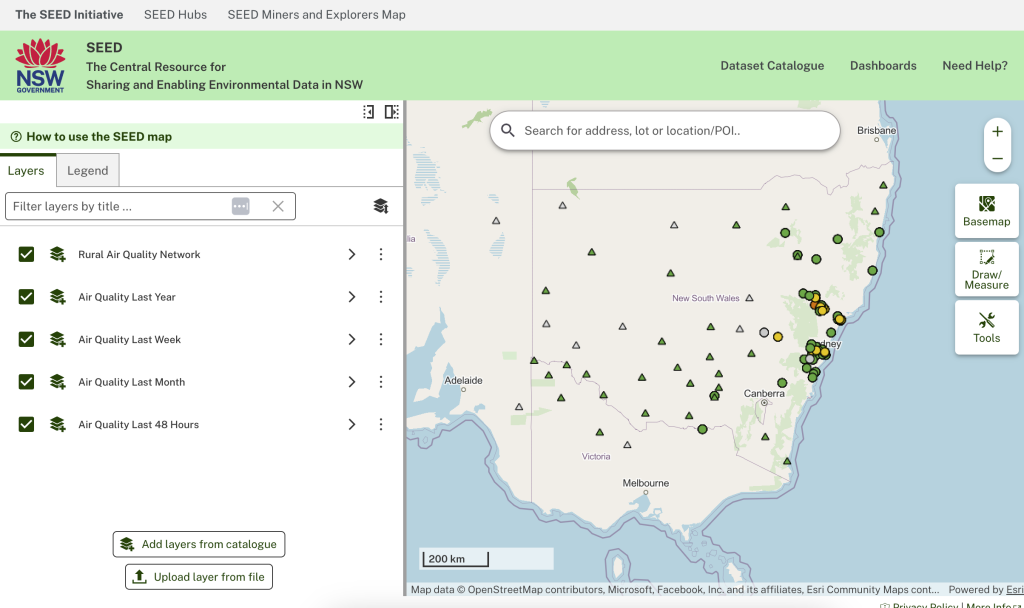 Screenshot of the NSW SEED Map of the Air Quality Hub - Link Digital