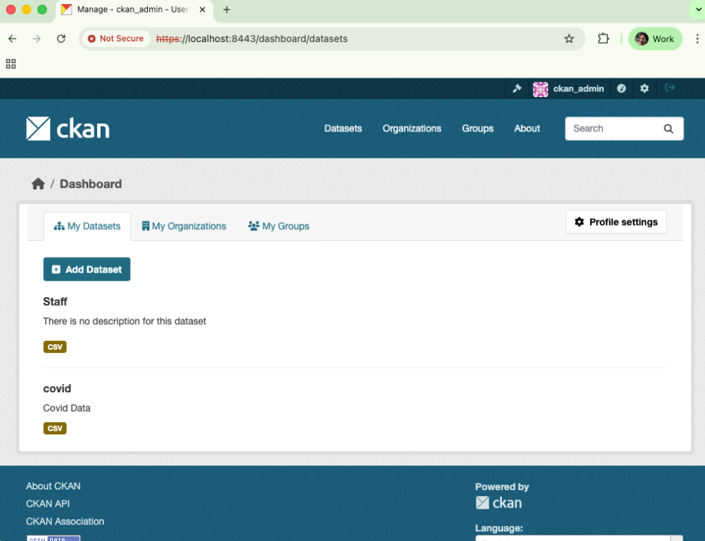 A screenshot of CKAN instance