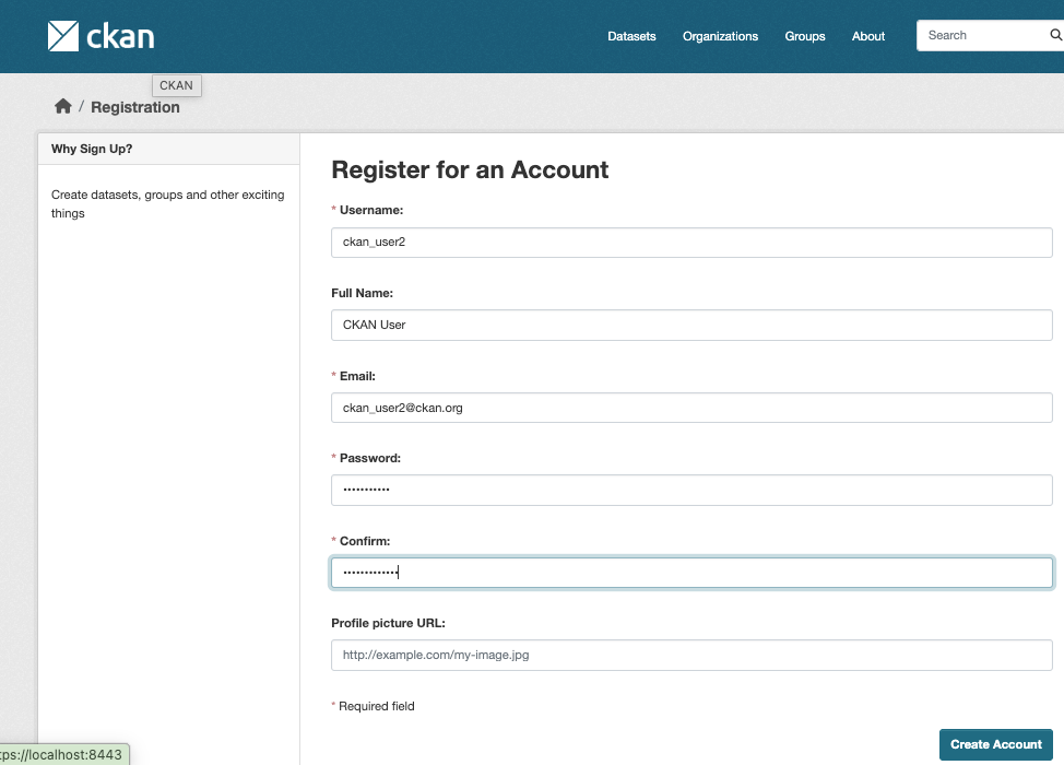 Register for an Account - CKAN